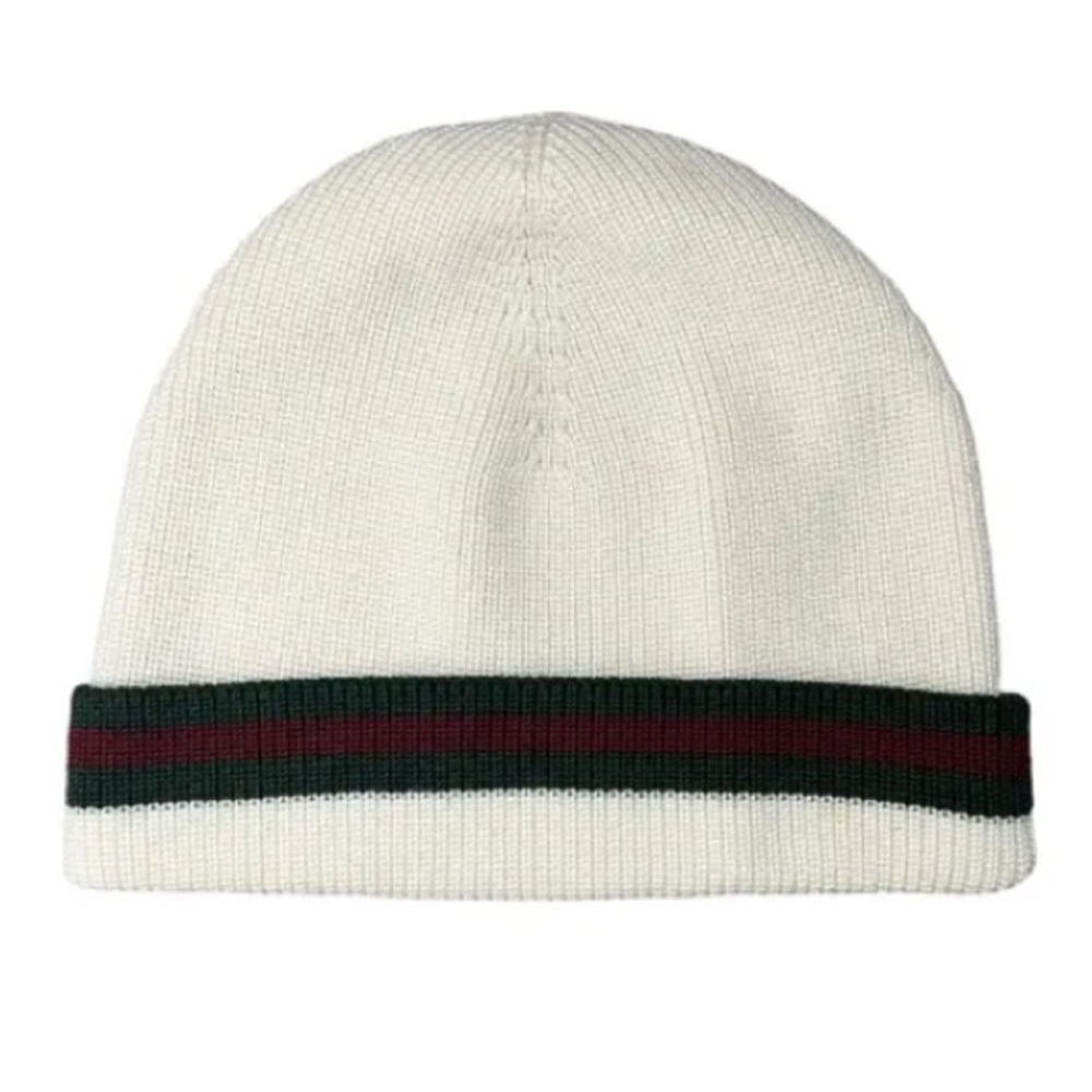Gucci Cream and Green Knit Hat Beanie